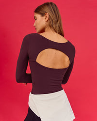 Woman wearing Show It Off Long Sleeve Top in Cherry Lacquer
