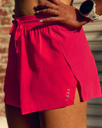 Woman wearing Accelerate 3" High-Rise Running Short - Scarlet