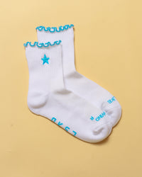 Flatlay GG - Fast Frill Quarter Sock - GG- White-Baltic Sea | Thumbnail Index: 10