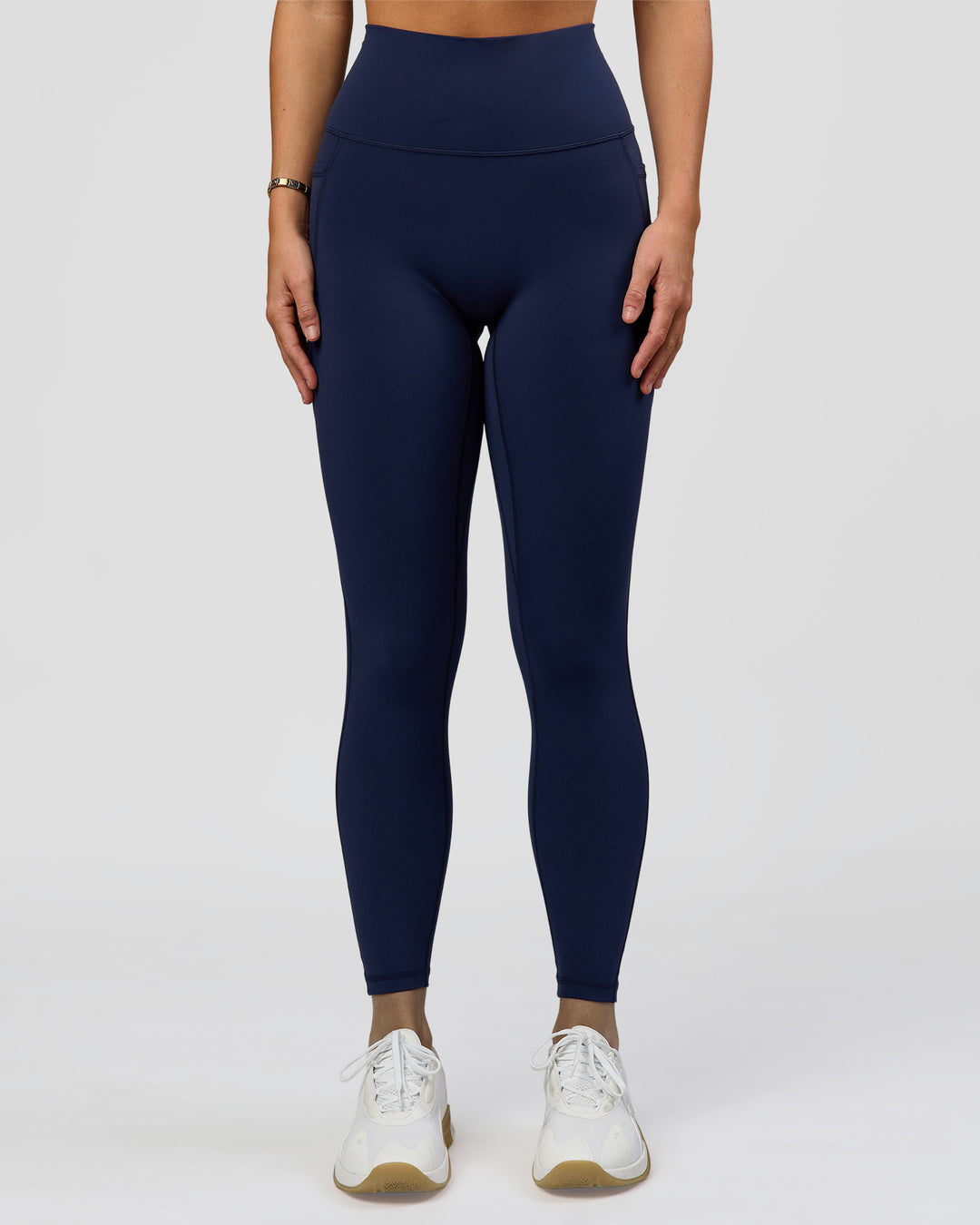 Woman wearing O.G. Fusion Ultra High-Rise Full Length Legging Pockets - Future Navy | Model:Amity| Size:S - view 7