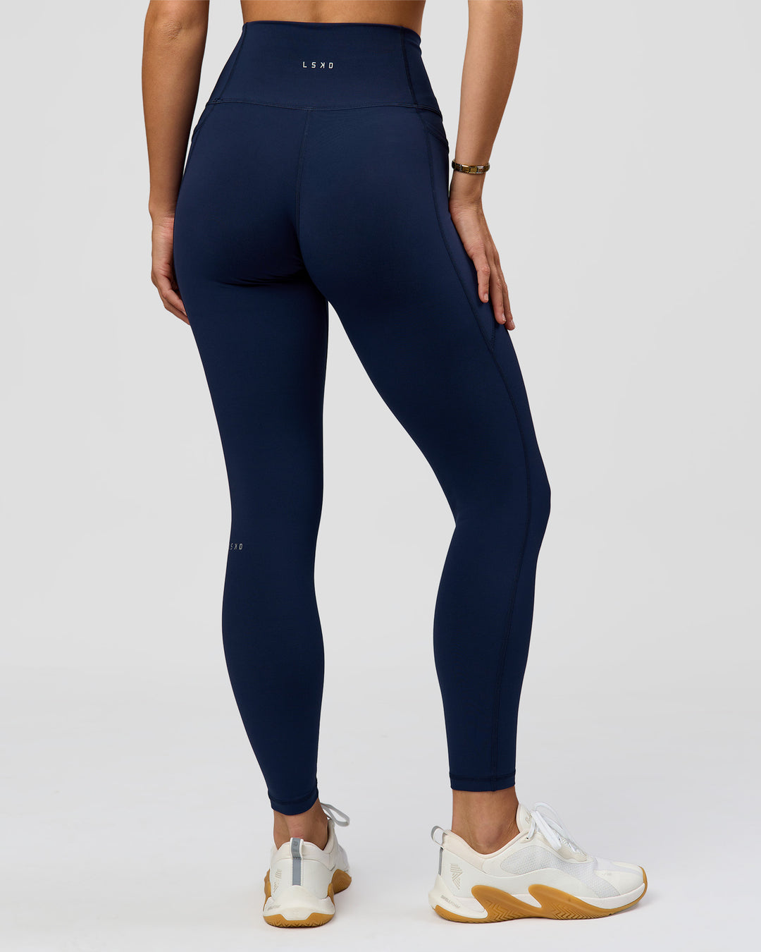 Woman wearing O.G. Fusion Ultra High-Rise Full Length Legging Pockets - Future Navy | Model:Amity| Size:S - view 8