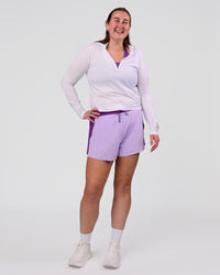 Woman wearing Accelerate 3" High-Rise Running Short - Chloe Purple | Model:Chloe | Size:3XL | Thumbnail Index: 7