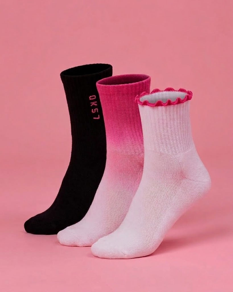 BCAM Quarter Socks 3 Pack - White-Ultra Pink-Black - view 1