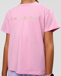 Kid wearing Kids Enjoy the Journey FLXCotton Tee - Bubblegum | Model:Jayla | Size:10