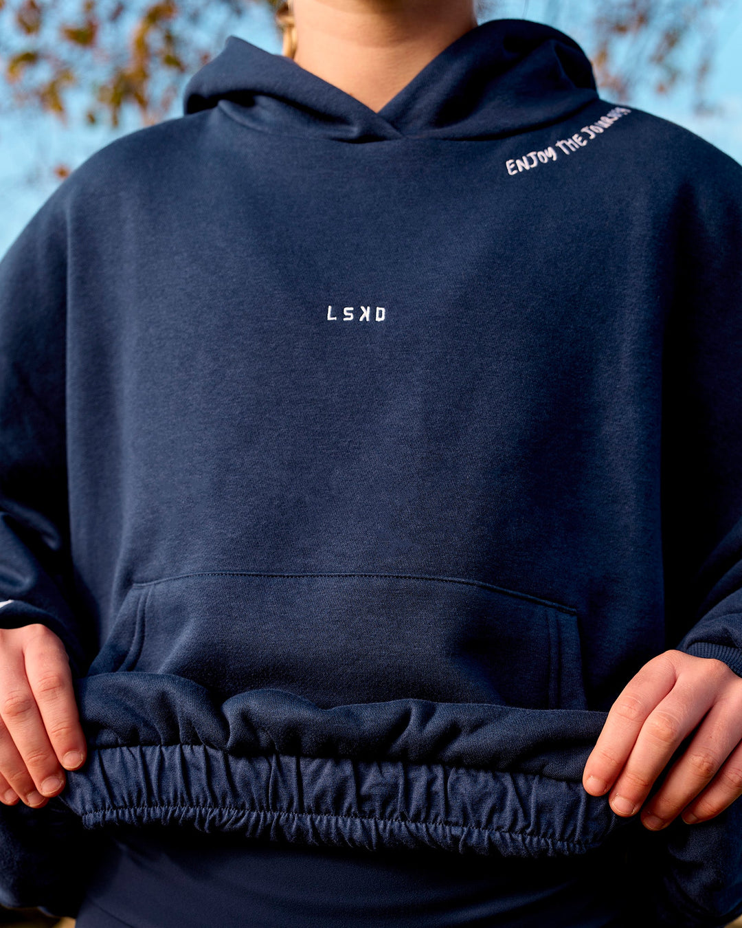 Woman wearing Zola Oversized Hoodie - Future Navy | Model:Brianna | Size:M