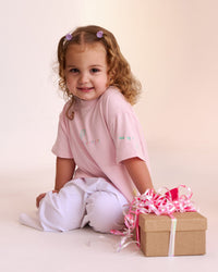 Kid wearing Mother's Day Mini Me Kids FLXCotton Tee  - Marshmallow | Model:Navy | Size:4