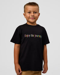 Kid wearing Kid wearing Kids Enjoy the Journey FLXCotton Tee - Bubblegum | Model:Jax | Size:6