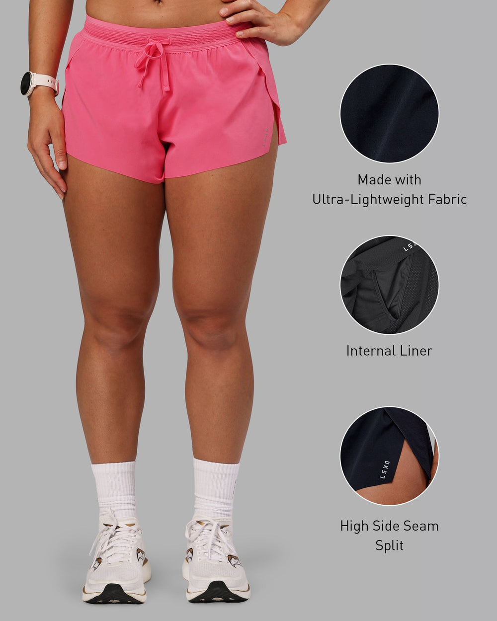 Woman wearing Accelerate 3" Run Shorts - Pink Lemonade