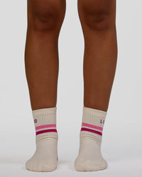 Blooming Pilates Grip Socks - Off White-Ultra Fuchsia
