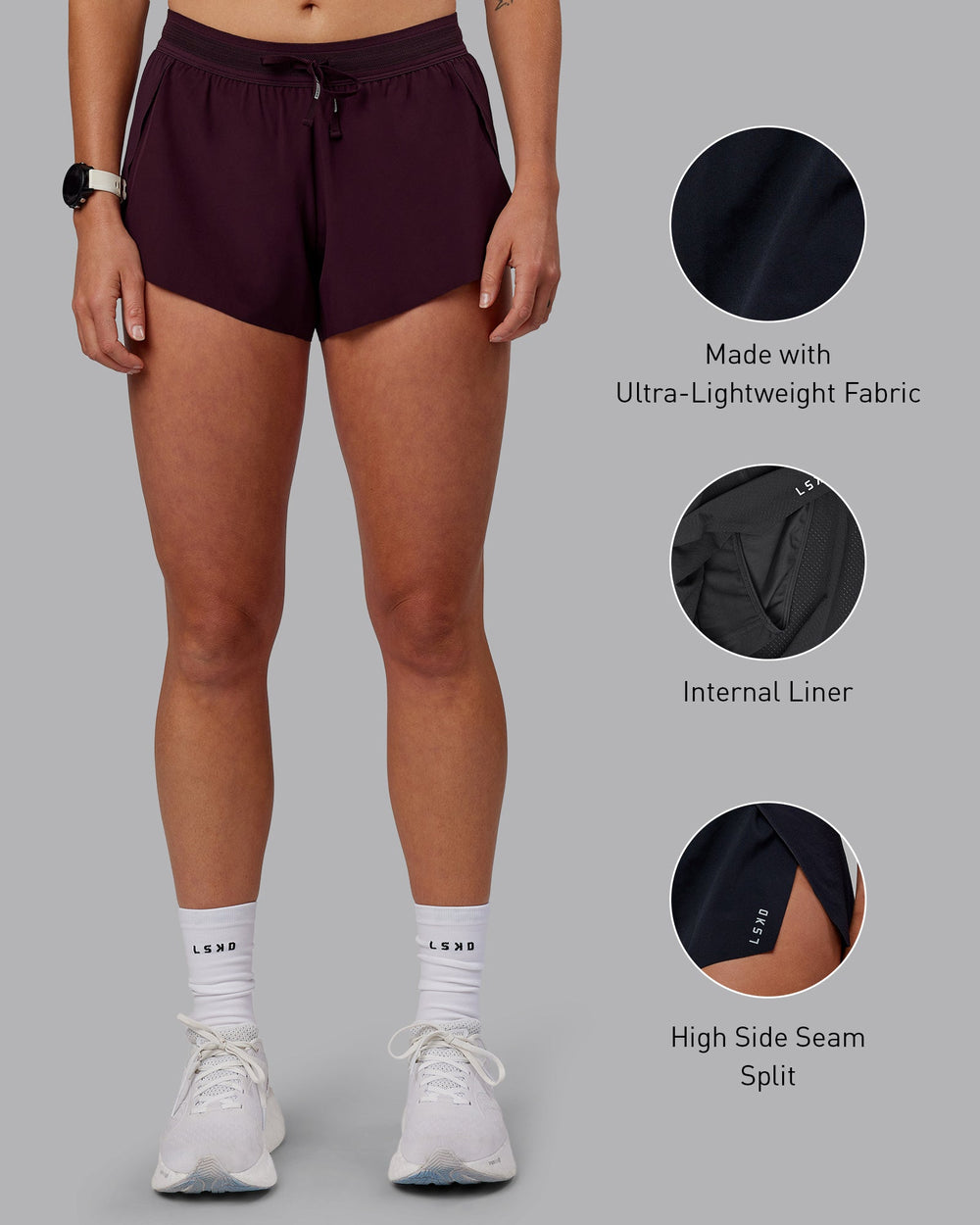 Woman wearing Accelerate 3" Run Shorts - Mulberry