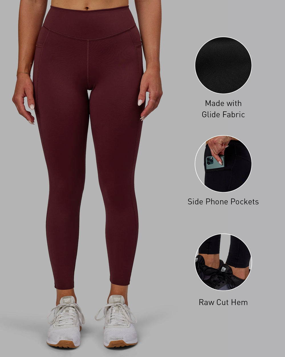 Woman wearing Elite 7/8 Length Leggings - Dark Cherry