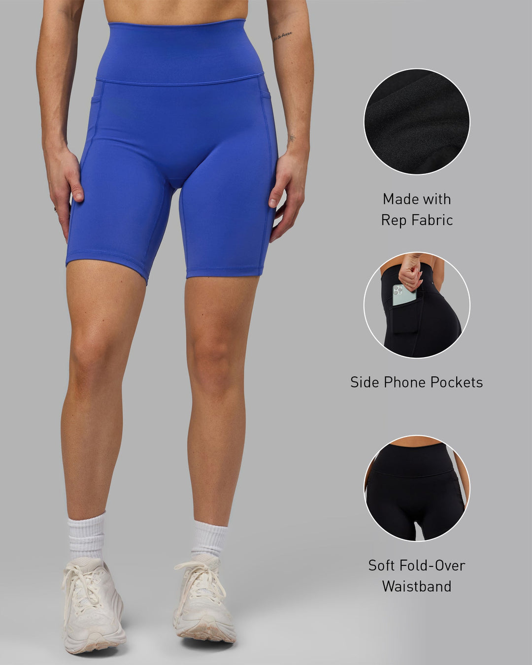 Woman wearing Fusion Bike Shorts - Power Cobalt