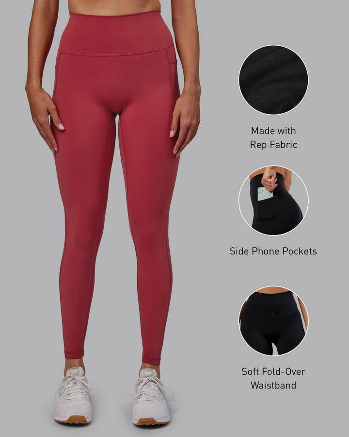 Woman wearing Fusion Full Length Leggings - Claret
