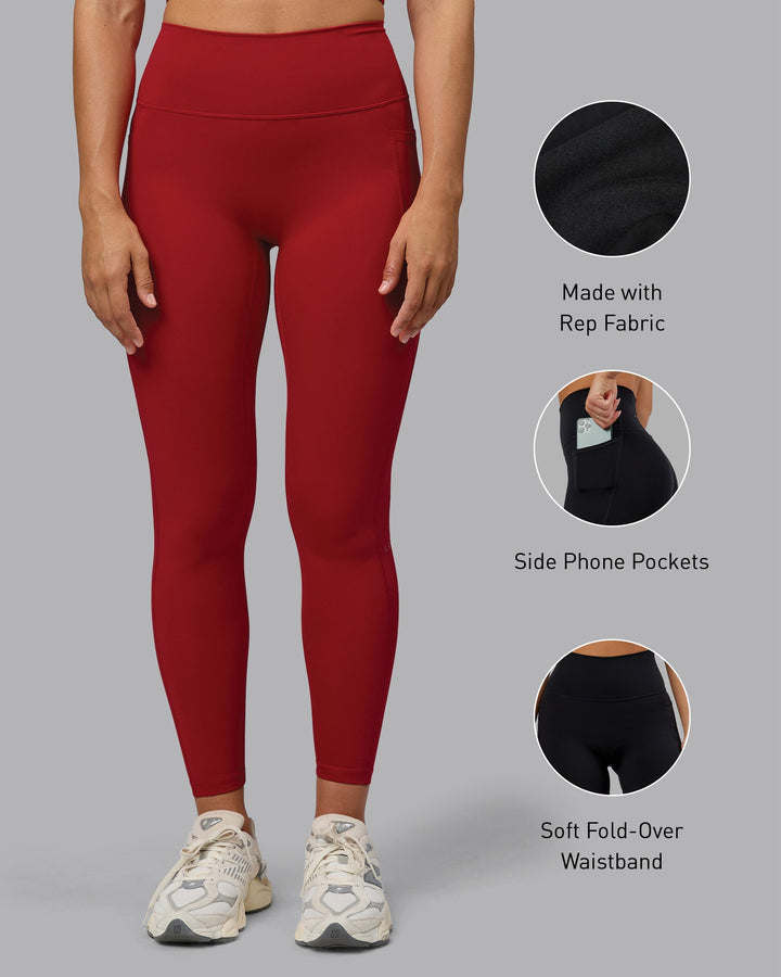 Woman wearing Fusion Full Length Tights with Pockets - Cherry Red
