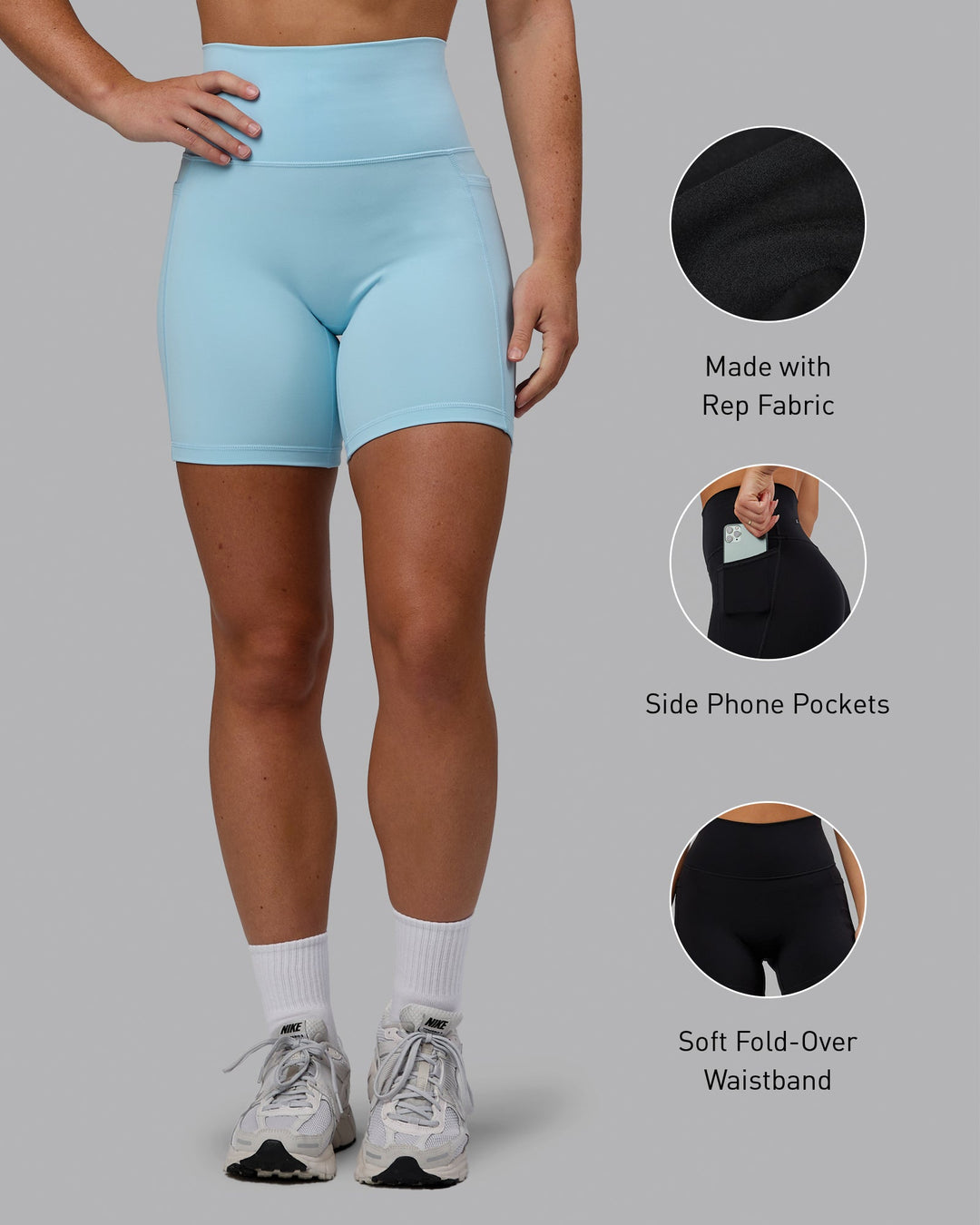 Woman wearing Fusion Mid Short Tights - Glacial Blue