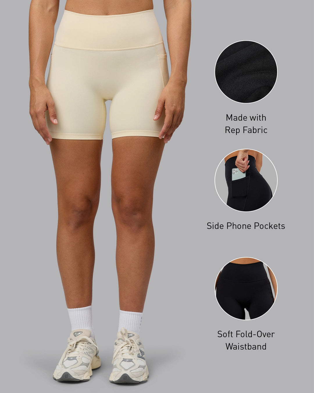 Woman wearing Fusion Mid Short Tights with Pockets - Ivory