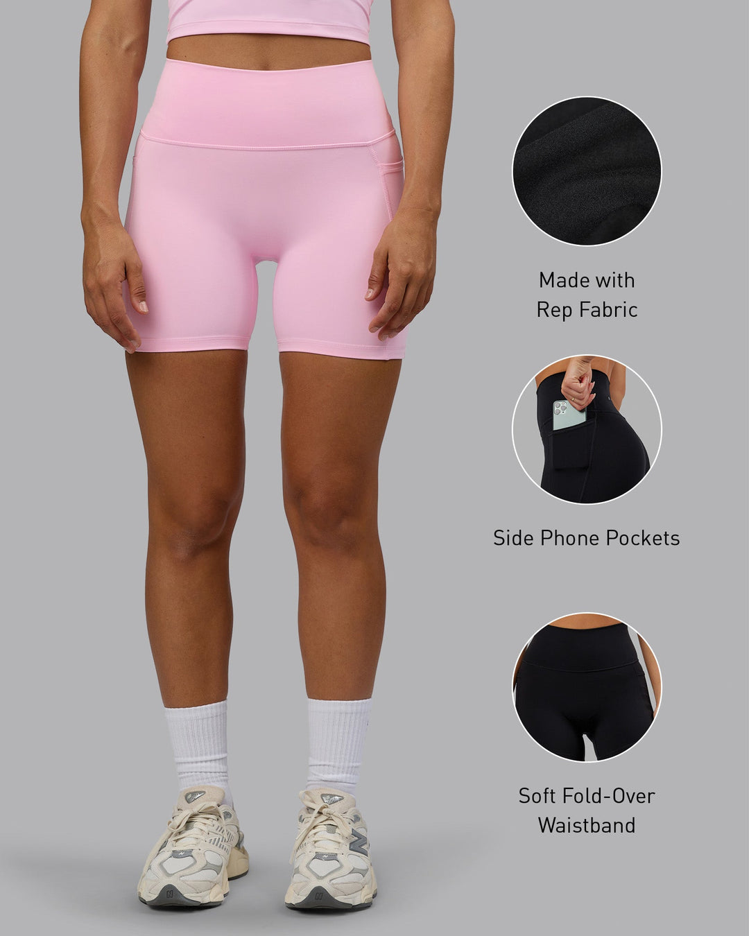 Woman wearing Fusion Mid Short Tights with Pockets - Pale Pink