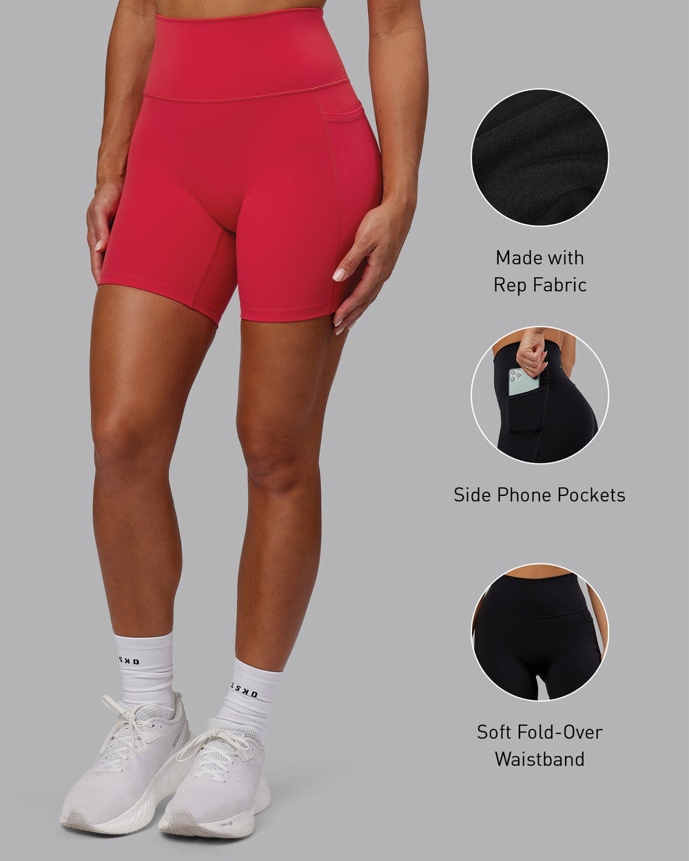 Woman wearing Fusion Mid-Length Shorts - Scarlet