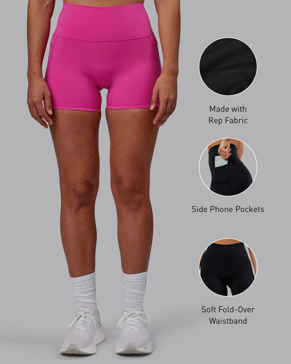 Woman wearing Fusion X-Length Shorts - Fuchsia Pink