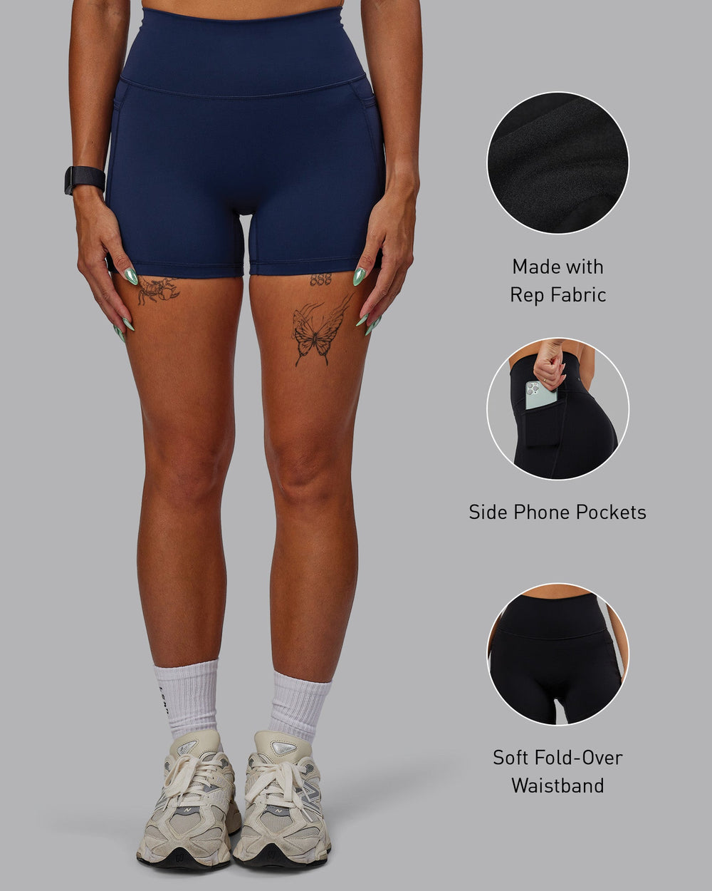 Woman wearing Fusion X-Short Tights with Pockets - Future Navy