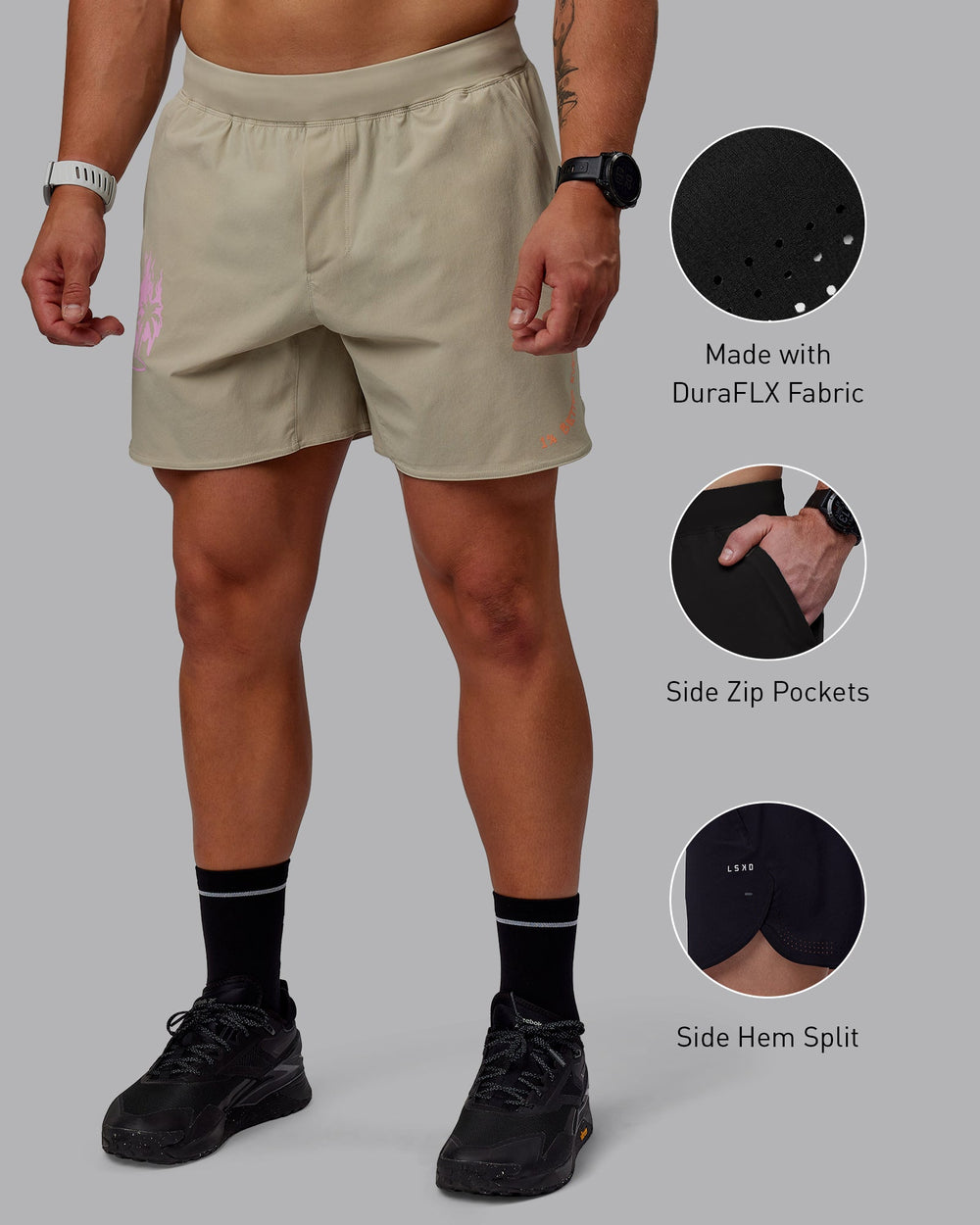 Man wearing Lift 6" Performance Shorts - Sustained Grey-So Cal 24