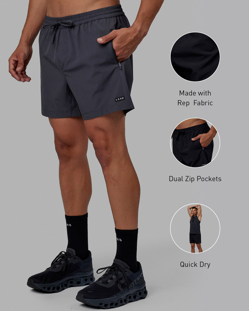 Man wearing Rep 5'' Performance Short - Asphalt