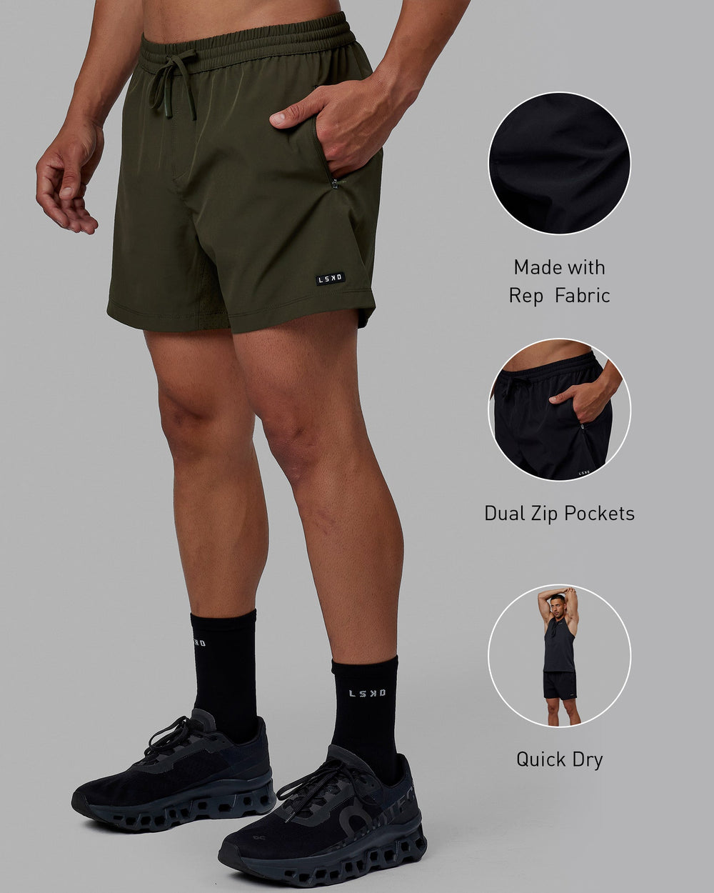 Man wearing Rep 5'' Performance Short - Forest Night