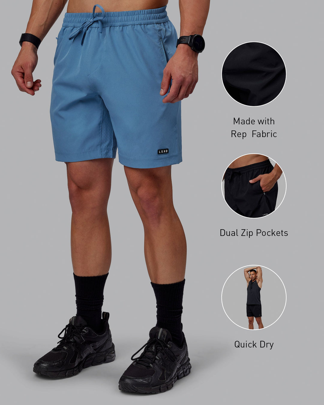 Man wearing Rep 7&quot; Performance Shorts - Elemental Blue