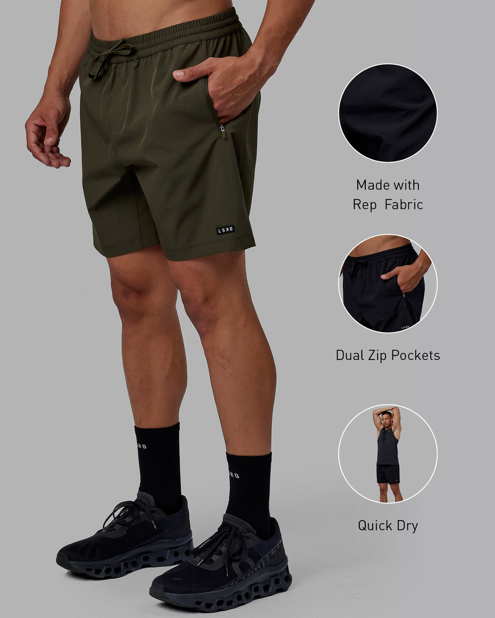 Man wearing Rep 7'' Performance Short - Forest Night