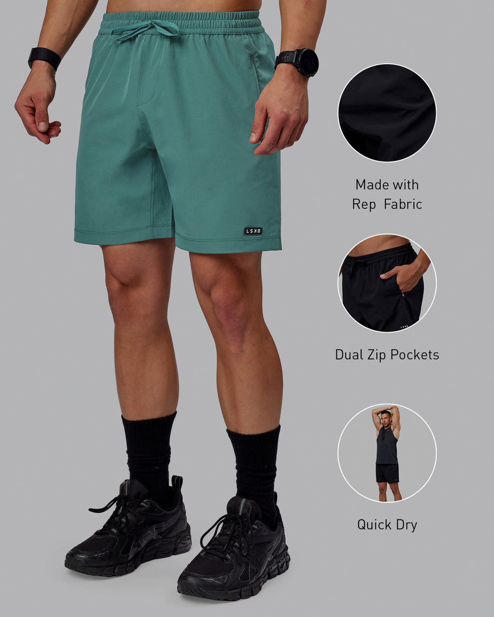 Man wearing Rep 7" Performance Shorts - Sage Bush