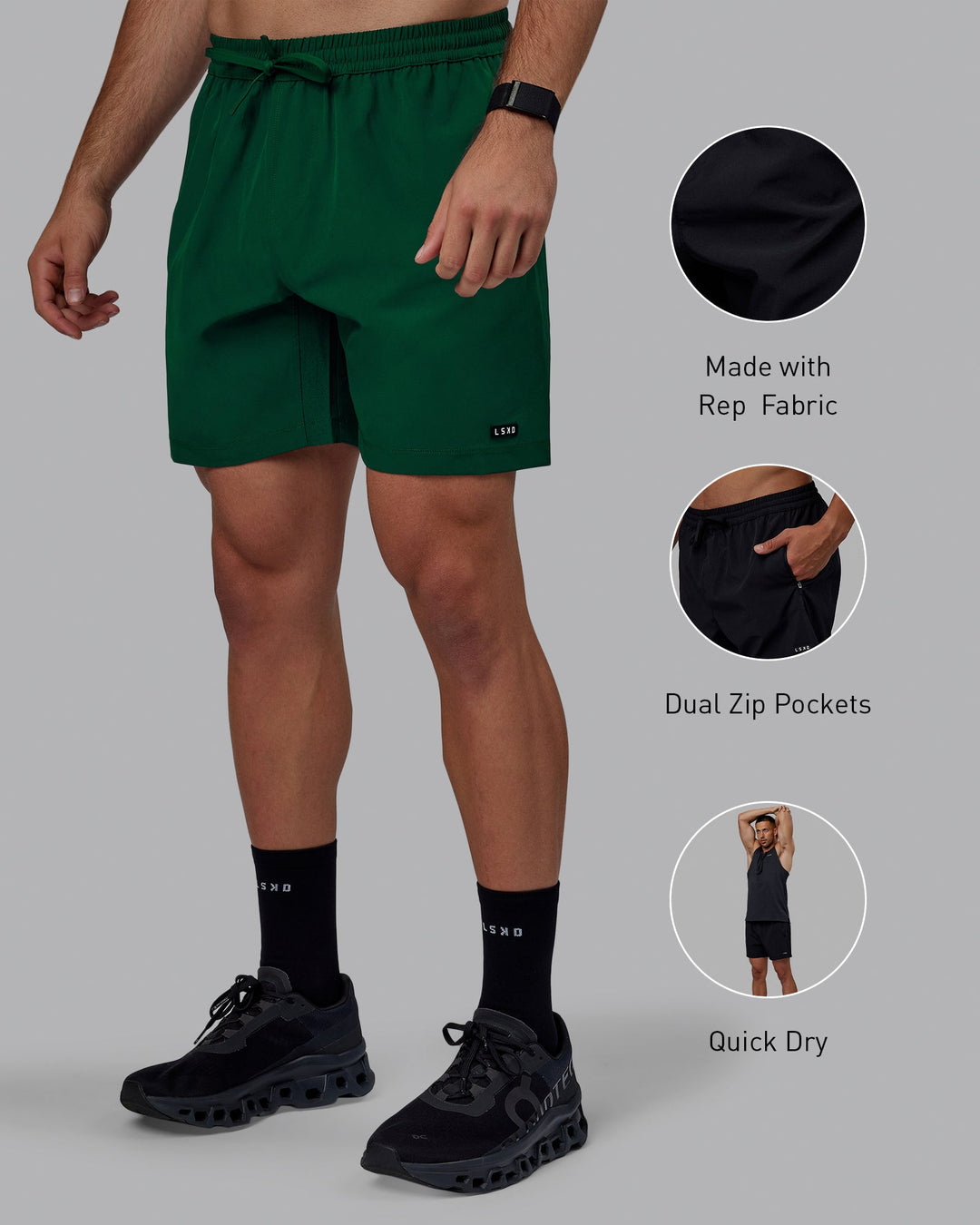 Man wearing Rep 7&quot; Performance Shorts - Deep Emerald