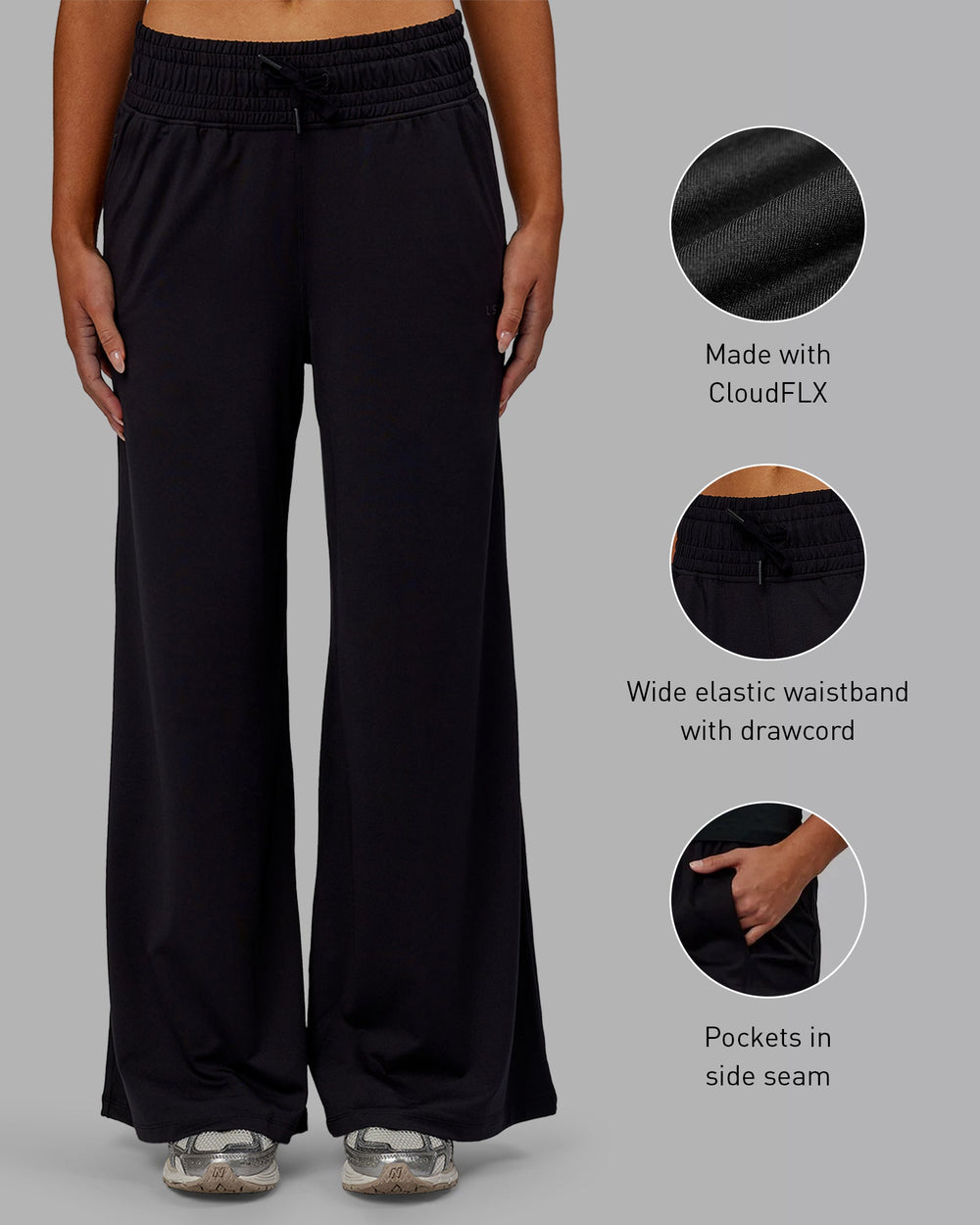 Woman wearing Restore CloudFLX Wide Leg Pants - Black