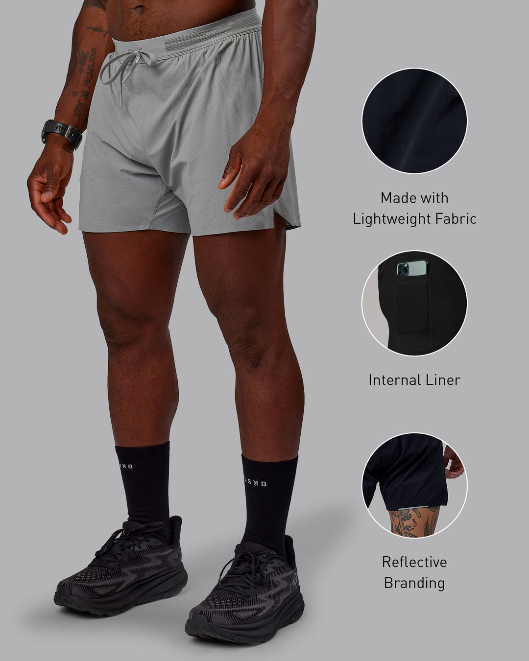 Man wearing UltraAir 5&quot; Lined Performance Shorts - Circular Grey