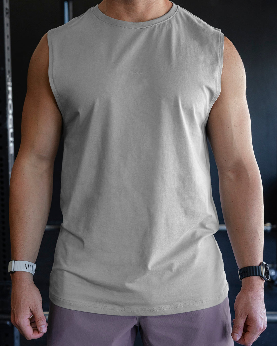 Man wearing Base FLXCotton Tank - Circular Grey