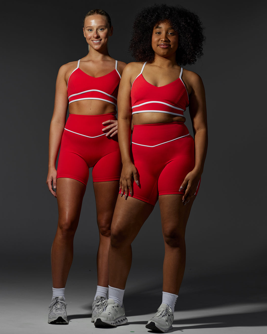 Woman wearing Contrast Sports Bra - Scarlet-White