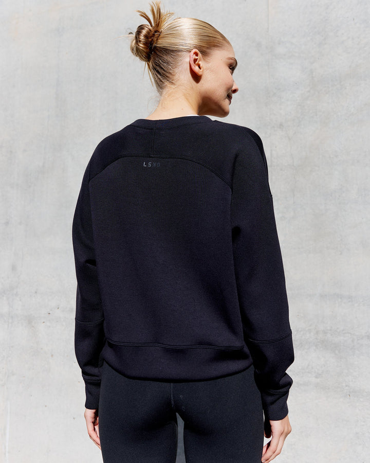 Woman wearing Elevate SoftTouch Crew Neck Sweater - Black-Black
