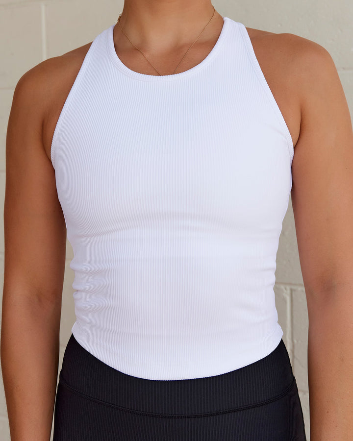 Flow Ribbed Shelf Bra Performance Tank - White
