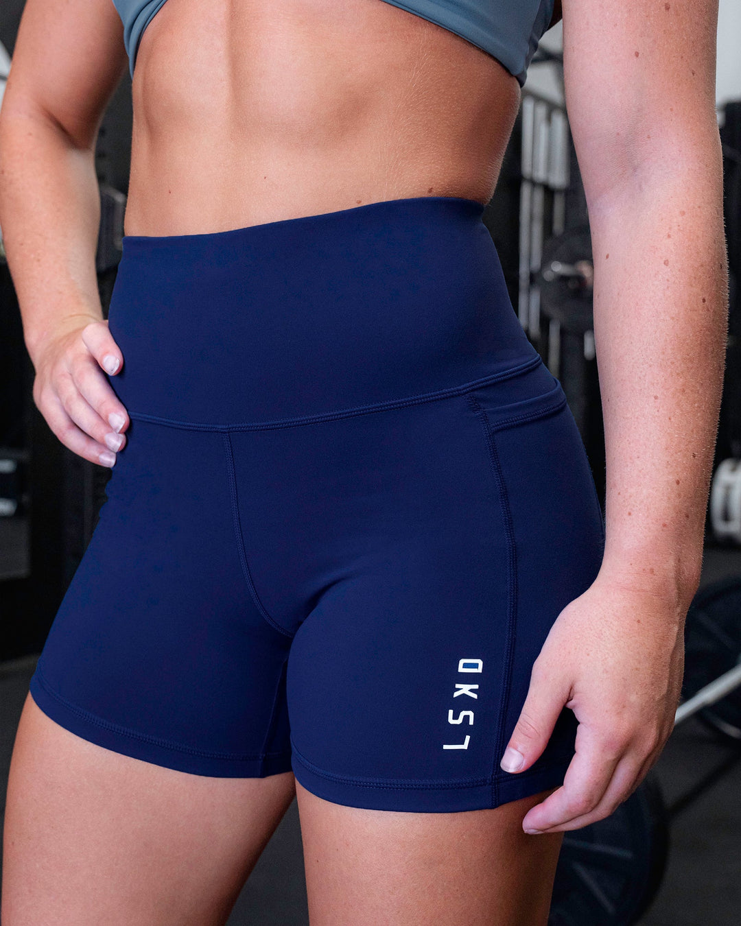 Woman wearing Flux X-Length Shorts - Midnight Blue