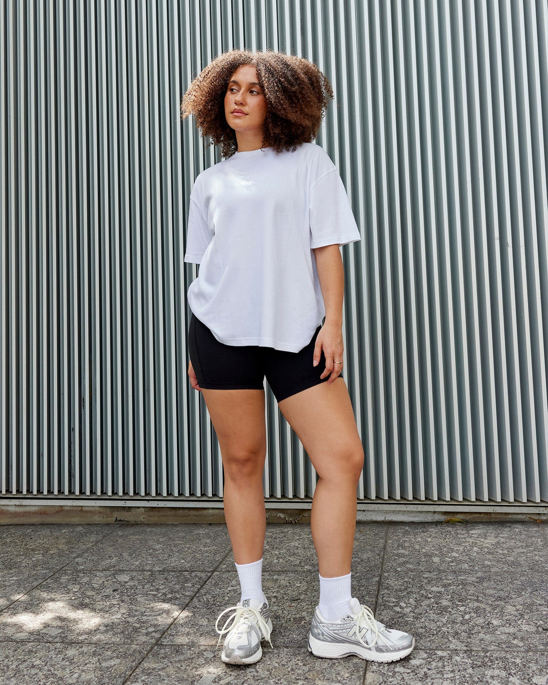Woman wearing Go-To Modal Oversized Tee - White-White