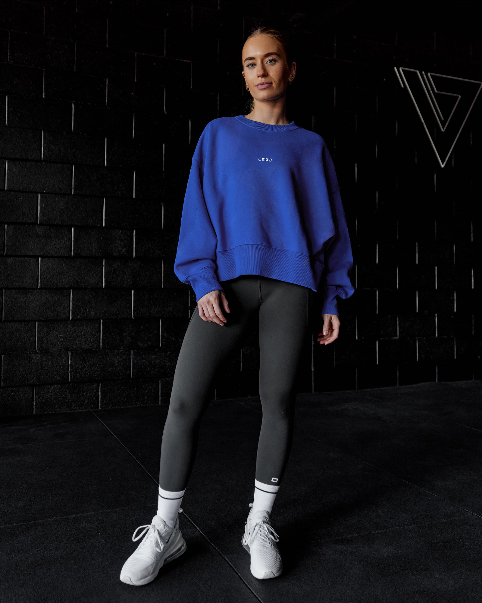 Woman wearing MVP Oversized Sweater - Power Cobalt