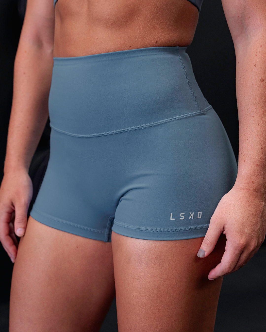 Woman wearing RXD High Waist Micro Shorts - Elemental Blue