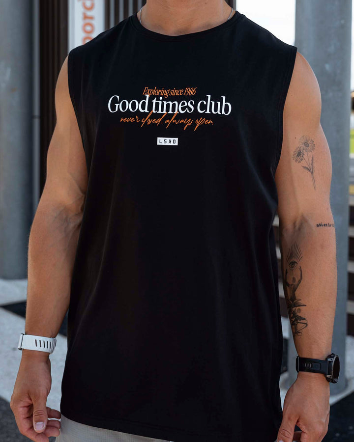 Man wearing Rover FLXCotton Tank - Black-White
