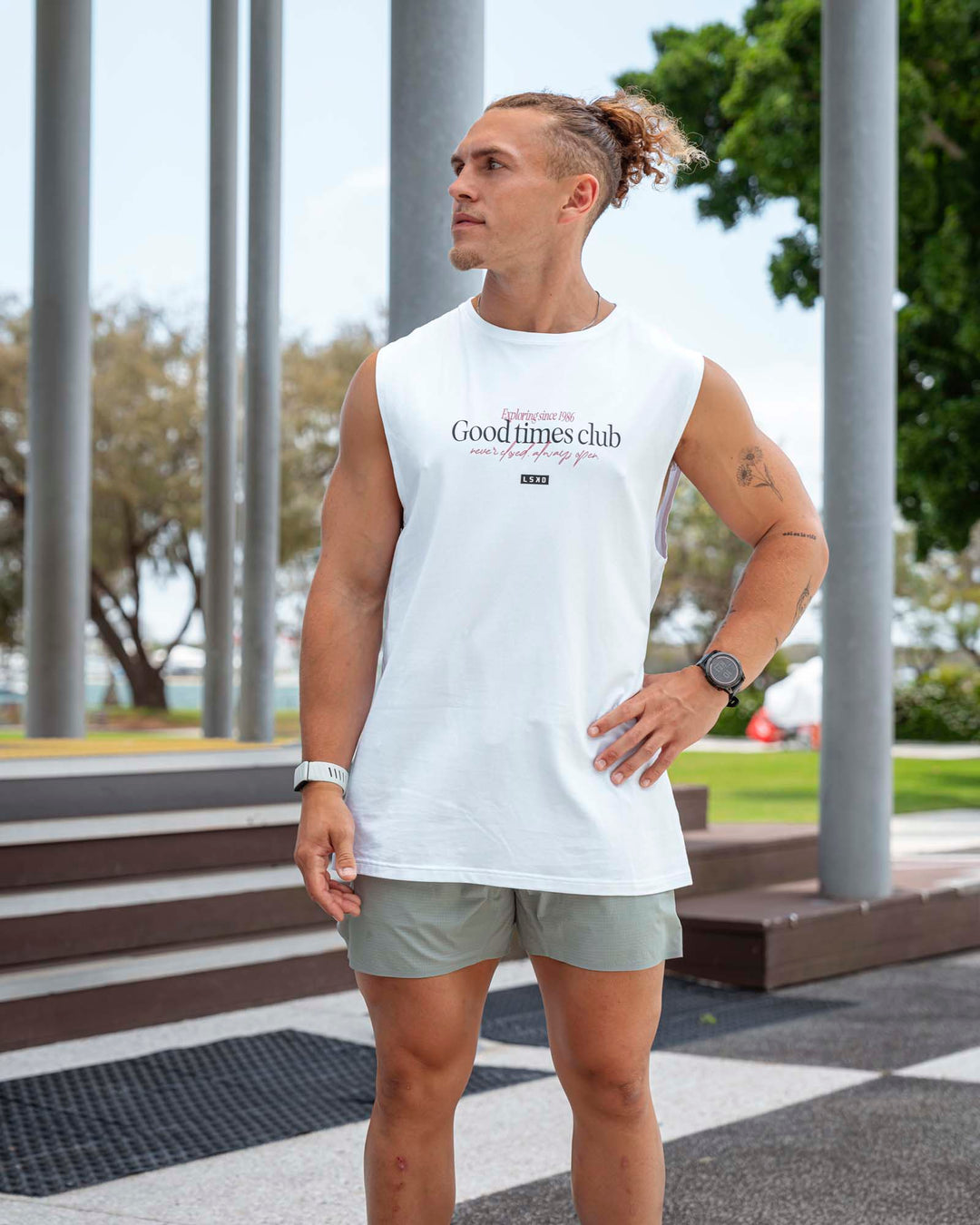 Man wearing Rover FLXCotton Tank - White-Black