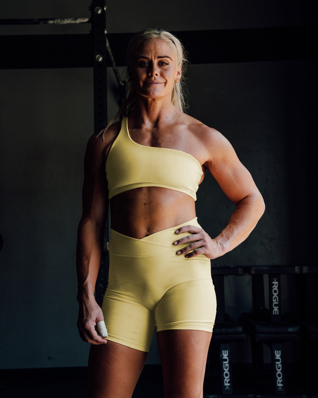 Woman wearing Sara Helios Sports Bra - Sunflower