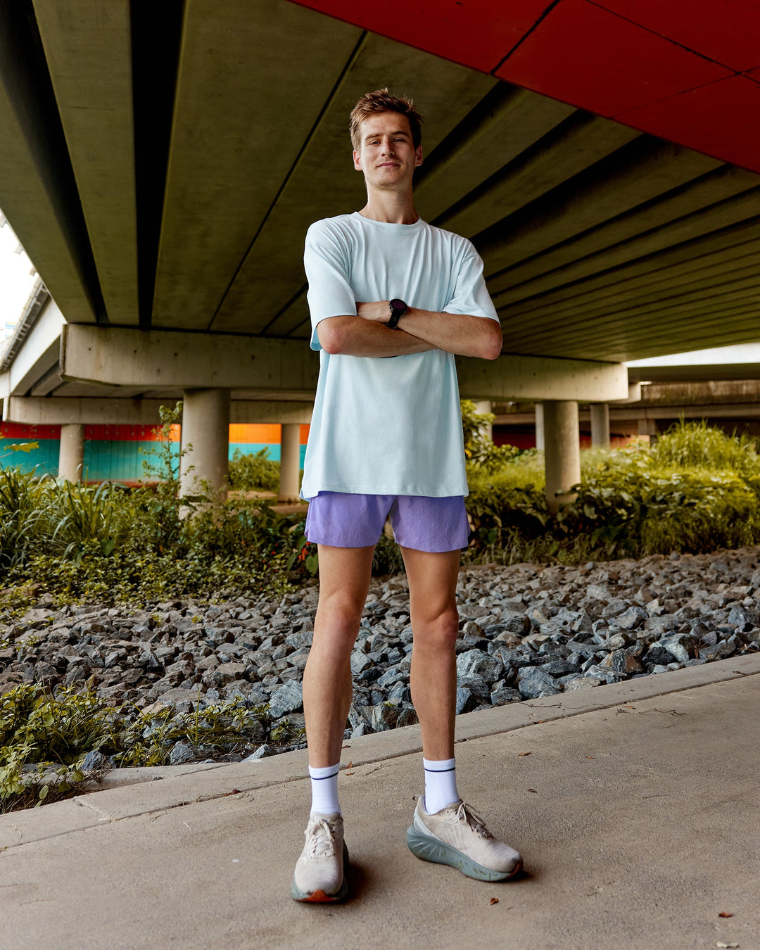 Man wearing Unisex Push Boundaries FLXCotton Tee Oversize - Light Cyan-White