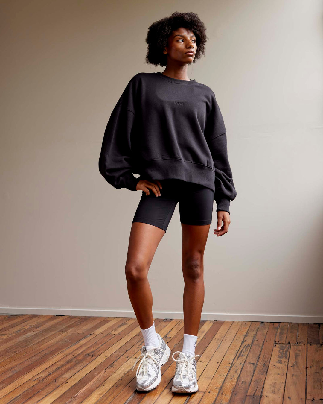 Woman wearing MVP Oversized Sweater - Black