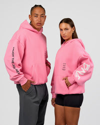 Duo wearing CFT BNE 26 Unisex Oversized Hoodie - Candy Pink-Black | Model:Brylee | Size:XS | Model:Malebo | Size:M