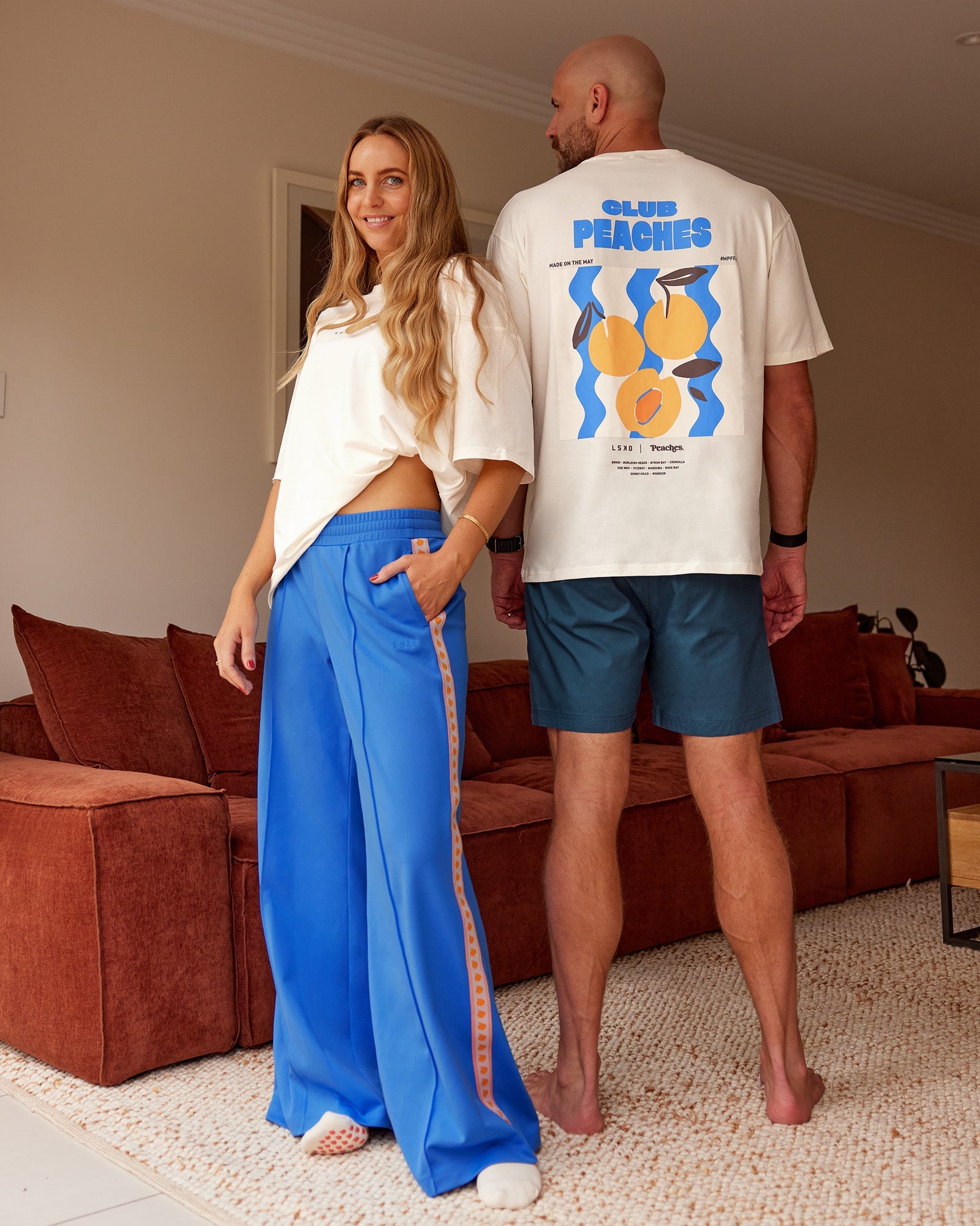 Duo wearing Peaches x LSKD Collection FLXCotton Oversize Tee - Off White | Model:Both | Size:Duo