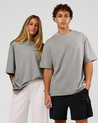 Duo wearing AfterDark ZeroCrease Oversized Tee - Alloy | Model:Both | Size:Duo | Thumbnail Index: 0