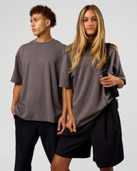 Duo wearing AfterDark ZeroCrease Oversized Tee - Duskstone | Model:Both | Size:Duo